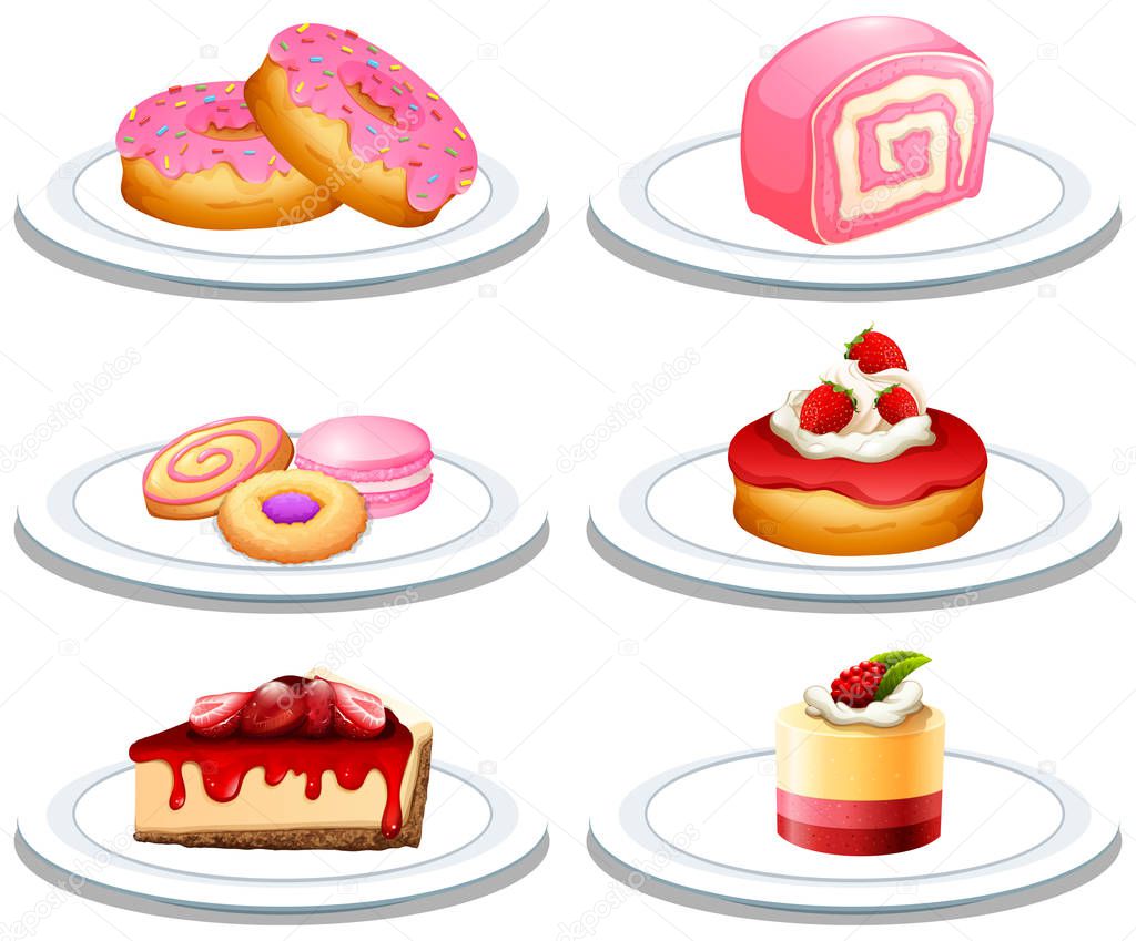 Set of dessert on plate illustration