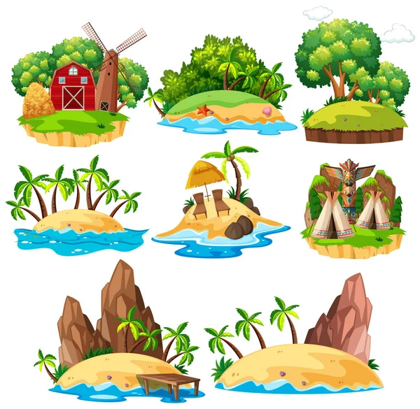 Set Geïsoleerd Eiland Illustratie — Stockvector