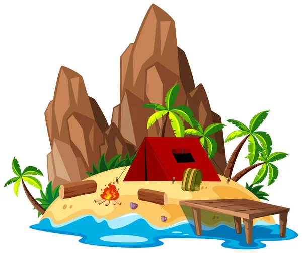 Isolated Summer Beach Campsite Illustration — Stock Vector