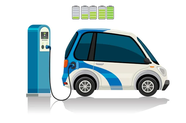 Une Voiture Électrique Borne Recharge Illustration — Image vectorielle