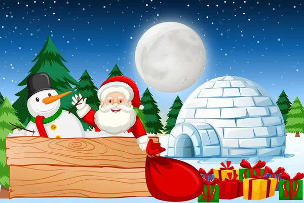 Christmas Night Santa Illustration — Stock Vector