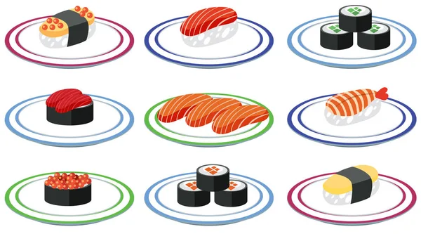 Conjunto Sushi Ilustración Del Plato — Archivo Imágenes Vectoriales