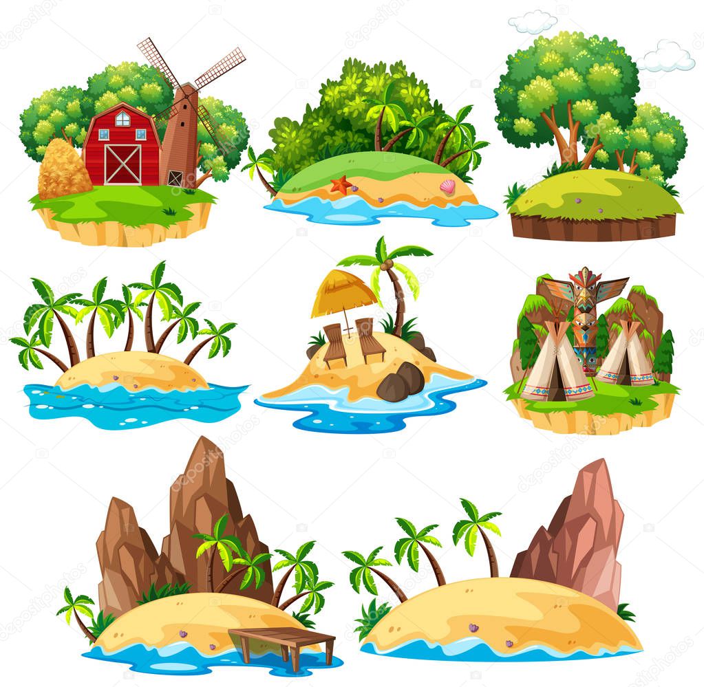 Set of isolated island illustration