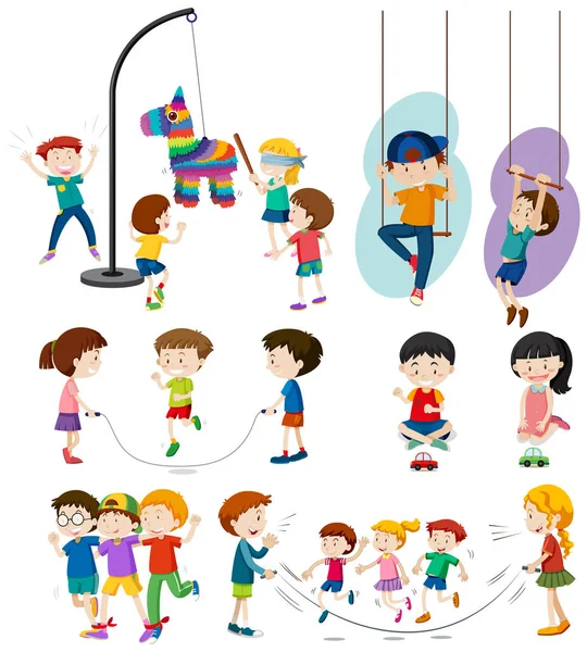 Conjunto Niños Jugando Ilustración — Vector de stock