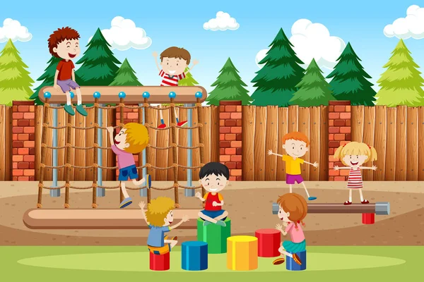 Crianças Parque Infantil Ilustração — Vetor de Stock