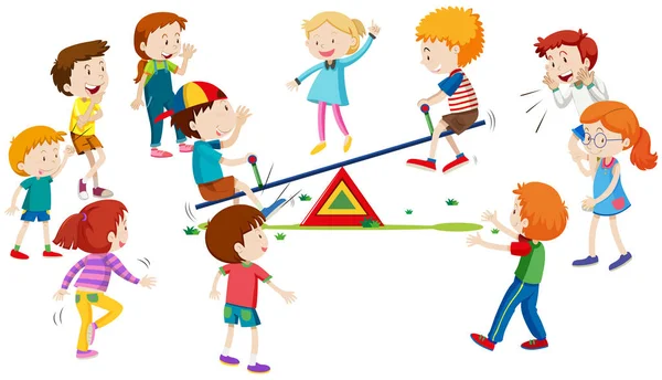 Group Children Playing Seesaw Illustration — Stock Vector