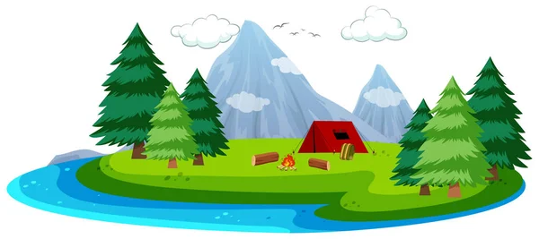 Ilustración Escena Camping Isla Dibujos Animados — Vector de stock