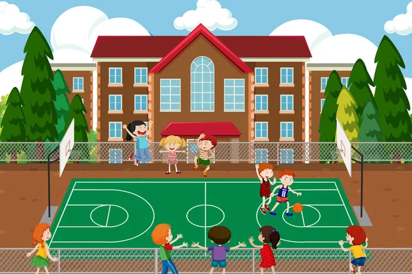 Jungen Spielen Basketball Spiel Illustration — Stockvektor