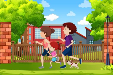 Park çizimde çalışan bir aile