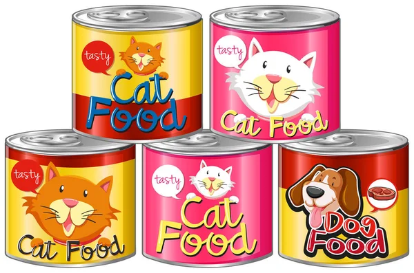 Set Canned Pet Food Illustration — Stock Vector