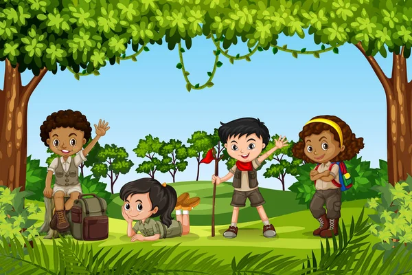 Camping kids in nature illustration