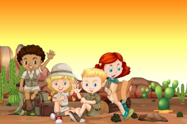 Oğlan ve kız izci çöl illüstrasyon