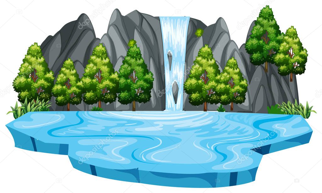 Isolated waterfall landscape template illustration