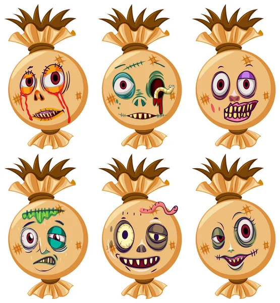 Conjunto Halloween Rostos Ilustração — Vetor de Stock