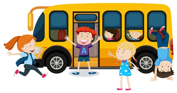 Illustration Enfants Dans Autobus Scolaire — Image vectorielle