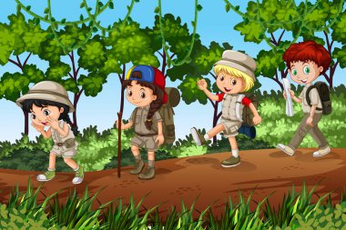 İzciler exploreing açık şekilde grupları