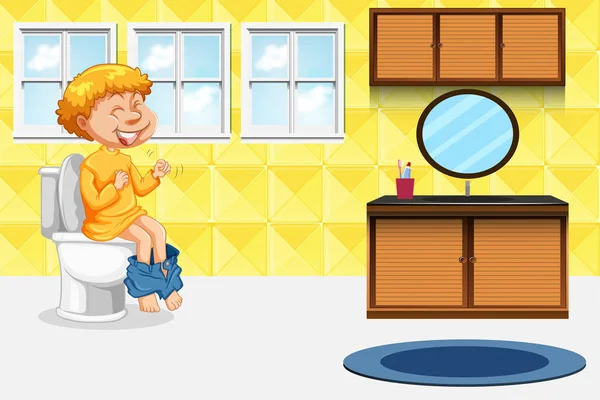 Хлопчик Бере Ілюстрацію Туалеті — стоковий вектор