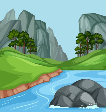 Doğa nehir manzara arka plan illüstrasyon