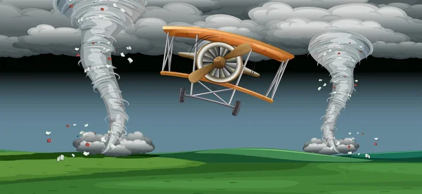 Avião Voando Mau Tempo Ilustração — Vetor de Stock