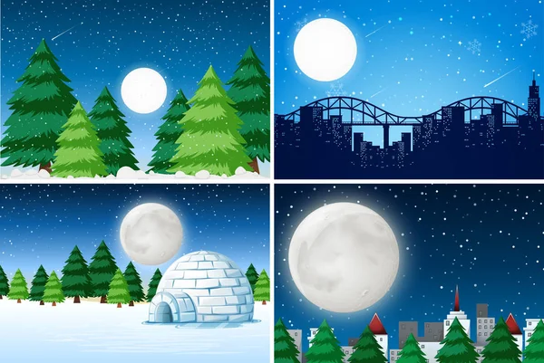 Set of outdoor winter landscape illustration