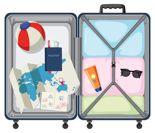 Moderner Koffer Mit Reiseobjekt Illustration — Stockvektor