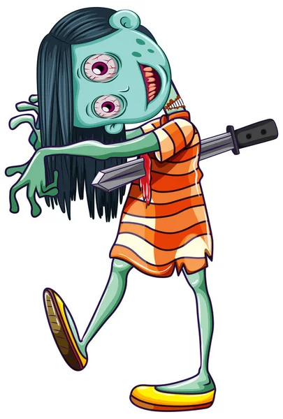 Creepy Zombie Girl Biały Ilustracja — Wektor stockowy