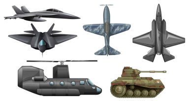Set of army vehicles illustration clipart
