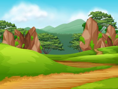 Güzel yeşil doğa manzara illüstrasyon