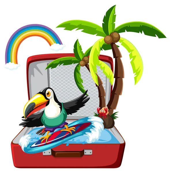 Toucan Surf Resväska Illustration — Stock vektor