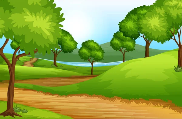 Krásné Zelené Přírody Krajiny Ilustrace — Stockový vektor