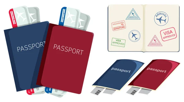 Set Passaporti Illustrazione Della Carta Imbarco — Vettoriale Stock