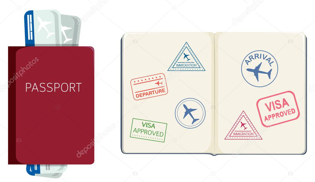 Passport and boarding pass illustration