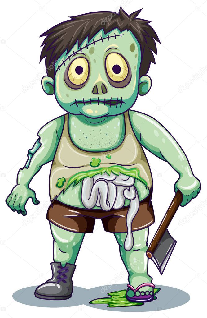 Green creepy zombie man illustration