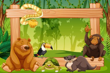 Ahşap çerçeve çizim üzerinde vahşi hayvan