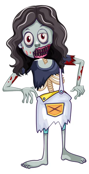 Zombie Kobiece Kobieta Białym Tle Ilustracja — Wektor stockowy