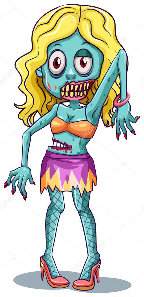 A female zombie on white background illustration