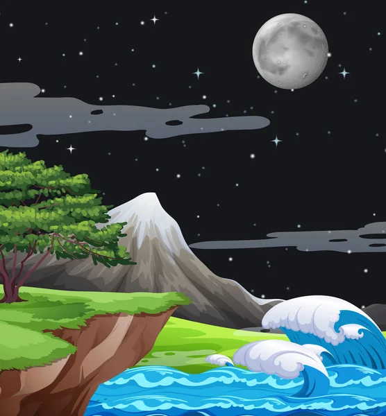 Přírodní Krajina Noci Ilustrace — Stockový vektor