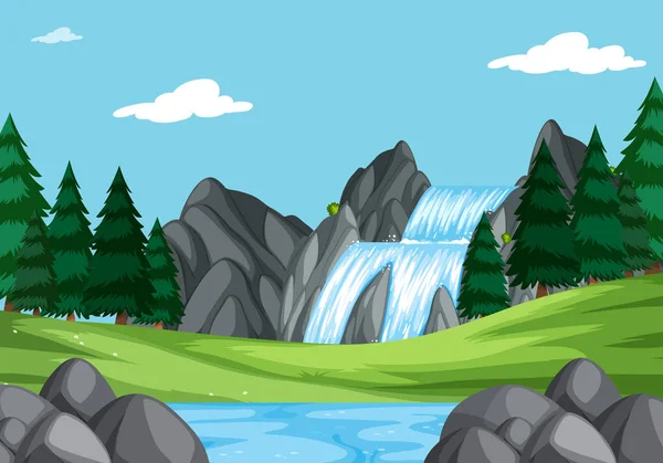 Waterfall Nature Landscape Illustration — Stock Vector
