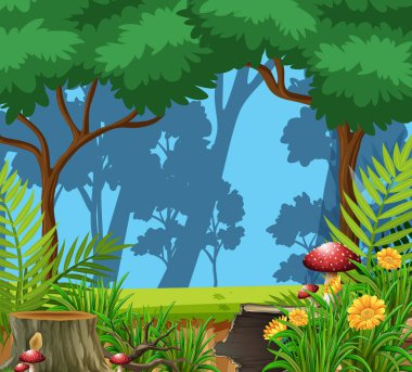 Bir doğa yeşil peyzaj illüstrasyon