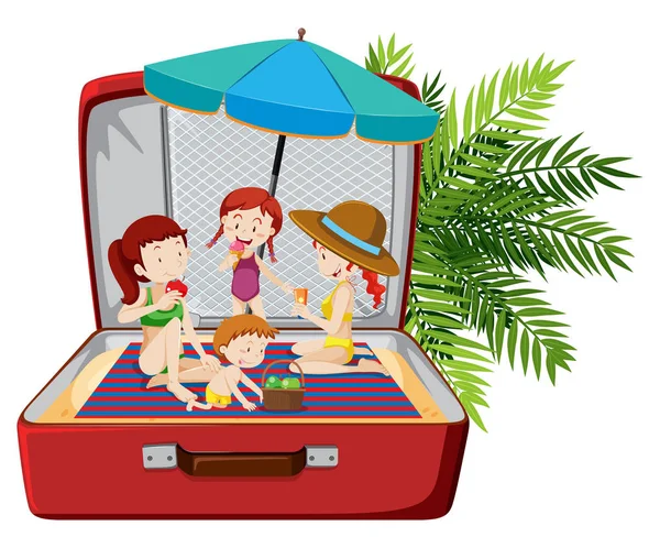 Les Gens Sur Plage Dans Illustration Bagages — Image vectorielle