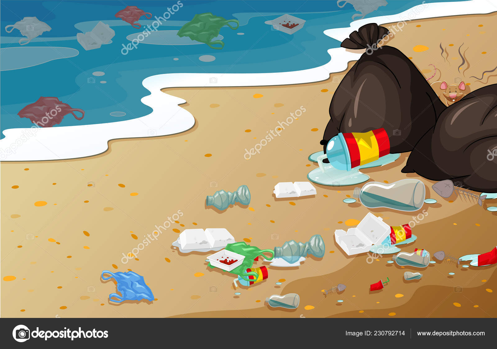 Basura de playa imágenes de stock de arte vectorial | Depositphotos