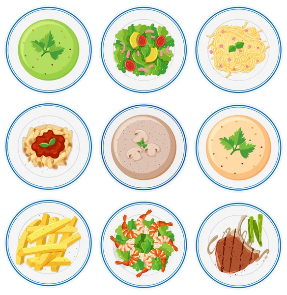 Set of food on dished illustration