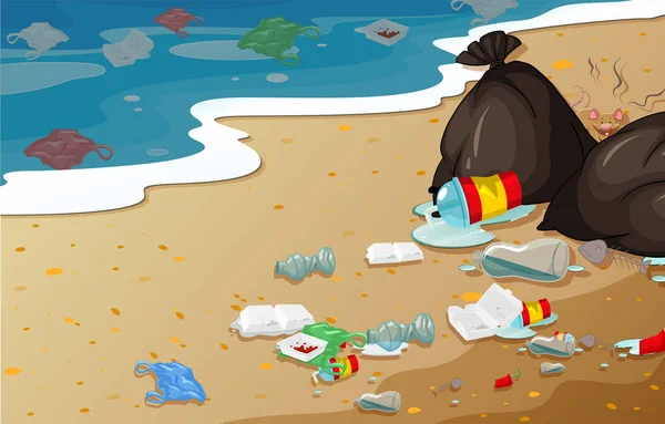Una Ilustración Fondo Playa Contaminación — Vector de stock