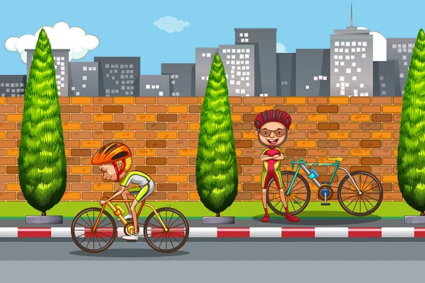 Man Riding Bike City Illustration — Stock Vector