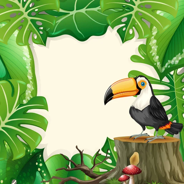 Grande Immagine Cornice Foresta Toucan — Vettoriale Stock