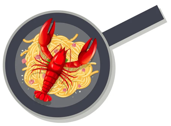 平底锅上的意大利面龙虾插图 — 图库矢量图片
