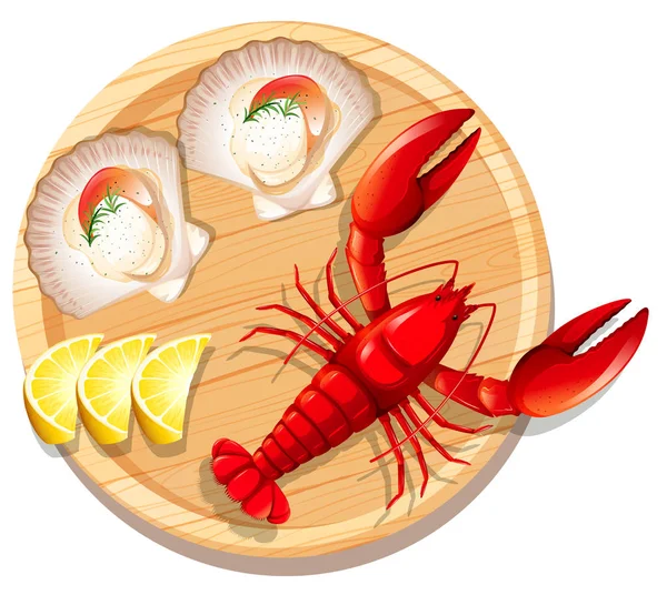 Seafood Plate Lobster Scallop Illustration — Stock Vector