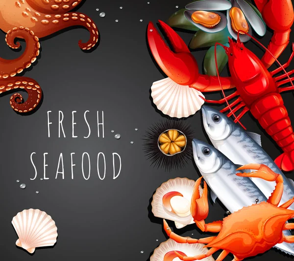 Set Segar Seafood Ilustrasi - Stok Vektor