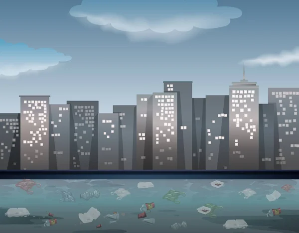 Vattenföroreningar Urbana Staden Illustration — Stock vektor