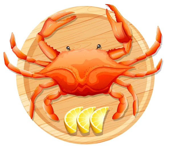 Eine Krabbe Auf Holzteller Illustration — Stockvektor
